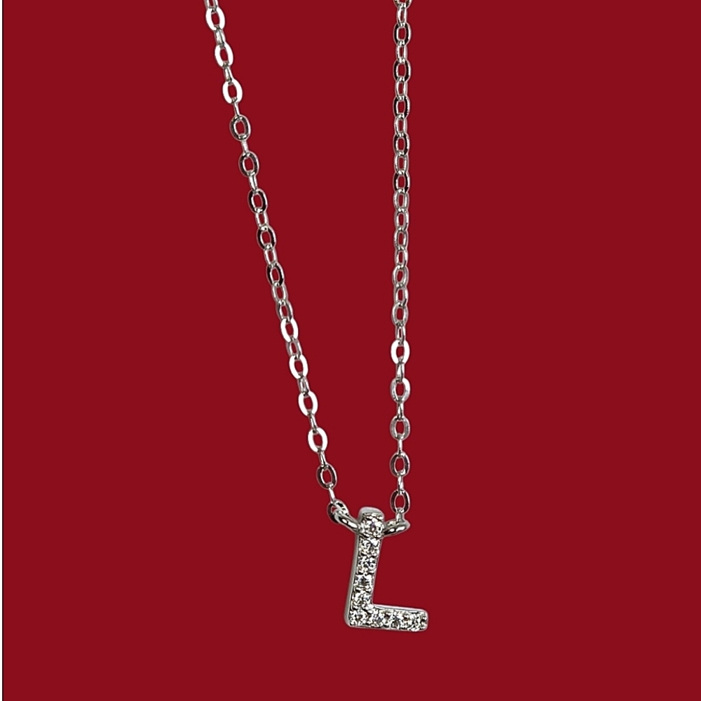 925 Sterling Silver Alphabet Letter "L" Necklace with Moissanite Gemstones.
